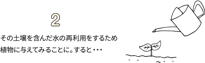 2.その土壌を含んだ水の再利用をするため植物を与えてみることに。すると…