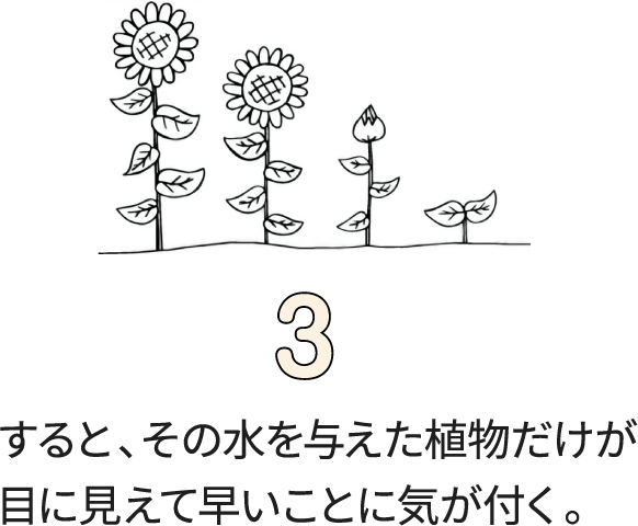 すると、その水を与えた植物だけが目に見えて早いことに気が付く。